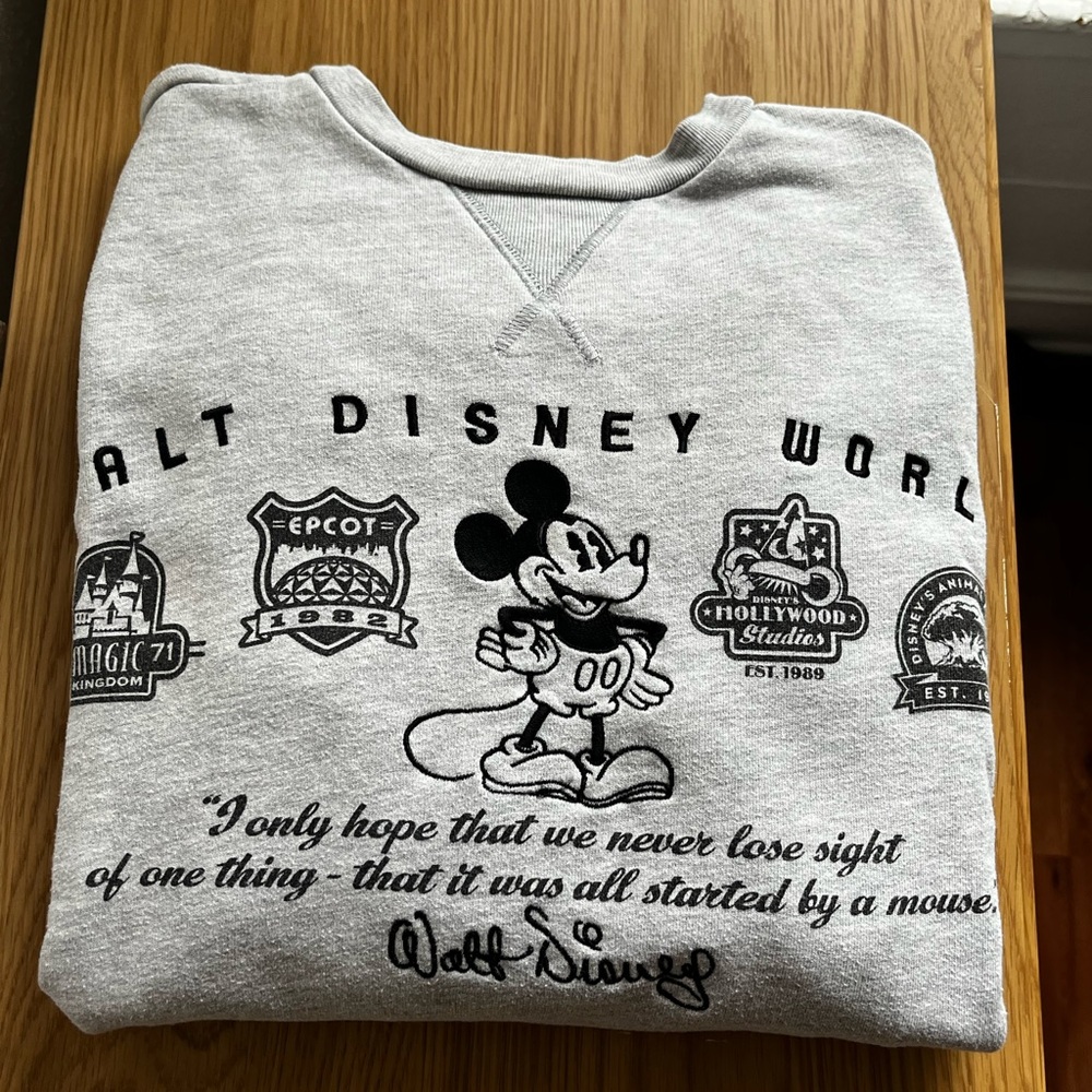 Walt Disney World Embroidered Four Park Gray Crewneck Pullover Sweater Size S